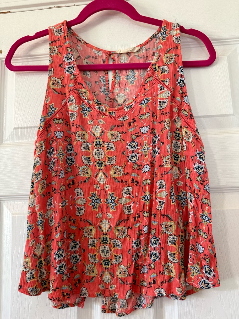 Sophie Rue Floral Coral Sleeveless Tank Top-Medium